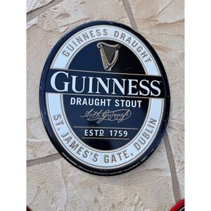 Guinness Draught Stout Metal Tin Sign Embossed St James Gate Dublin Oval 22x17
